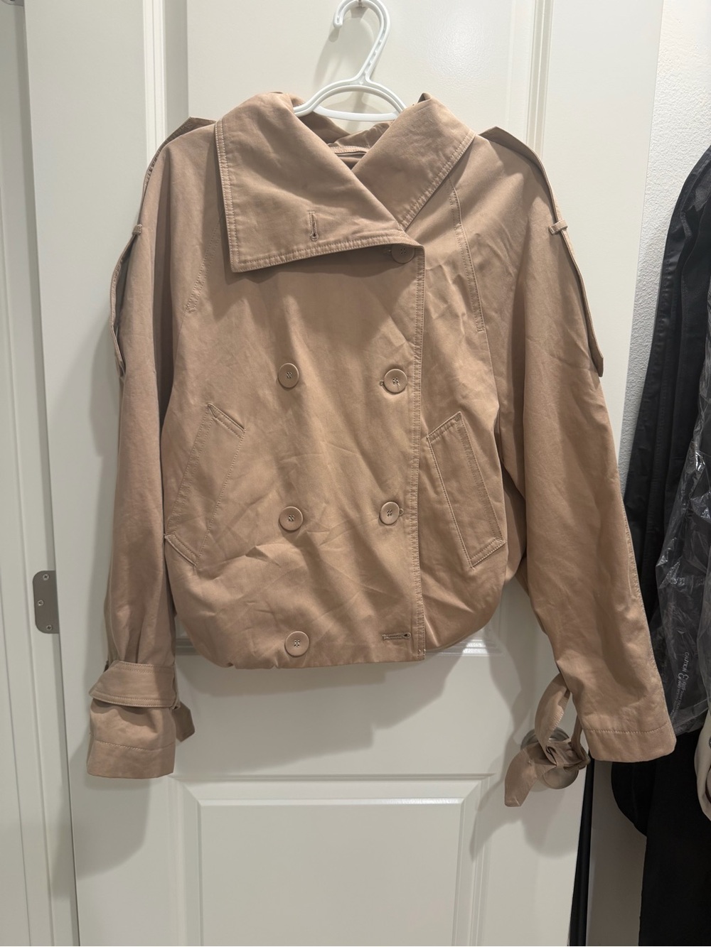 Acne beige cropped double-breasted trench jacket